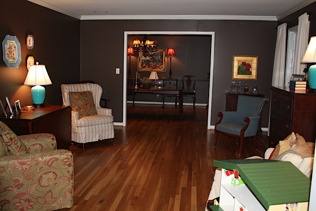 Dark living room before Marianne Strong's makeover